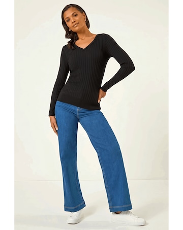 Roman V-Neck Ribbed Knit Jumper
