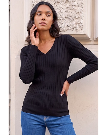 Roman V-Neck Ribbed Knit Jumper