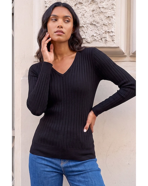 Roman V-Neck Ribbed Knit Jumper