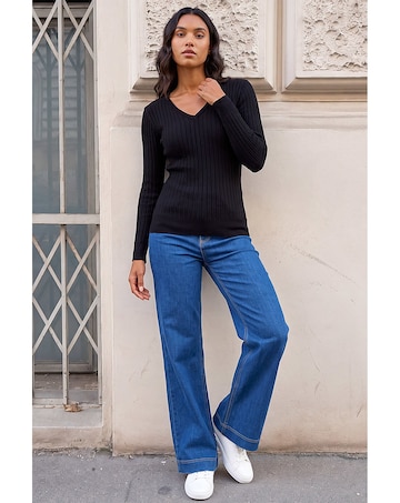 Roman V-Neck Ribbed Knit Jumper