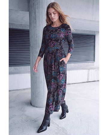 Roman Floral Stretch Waist Midi Dress