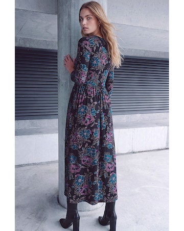 Roman Floral Stretch Waist Midi Dress
