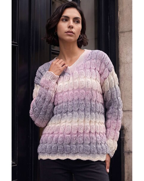 Roman Ombre Textured V-Neck Knit Jumper