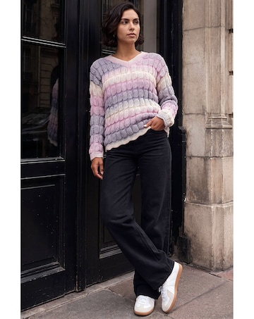 Roman Ombre Textured V-Neck Knit Jumper