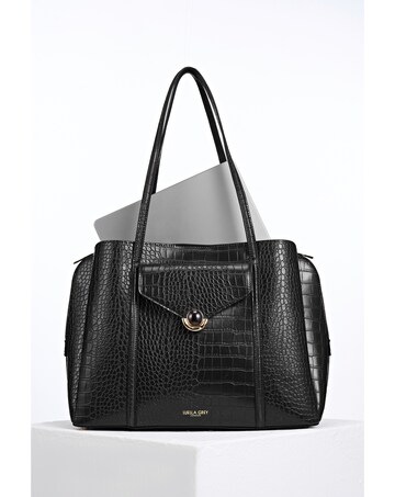 Luella Grey Francois Black Croc Laptop Tote