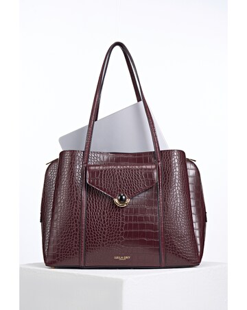 Luella Grey Francois Black Cherry Croc Laptop Tote