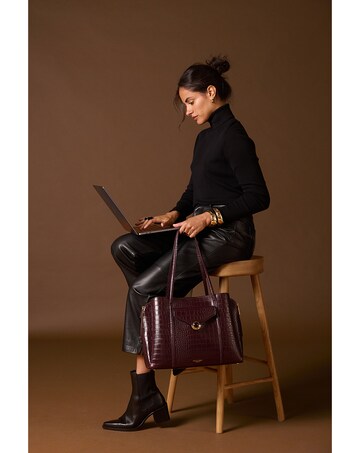 Luella Grey Francois Black Cherry Croc Laptop Tote