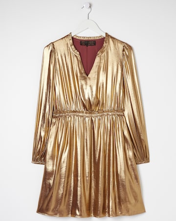FatFace Gold Pleated Dress