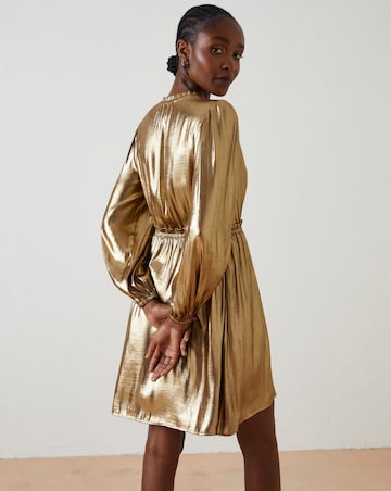 FatFace Gold Pleated Dress