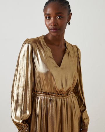 FatFace Gold Pleated Dress