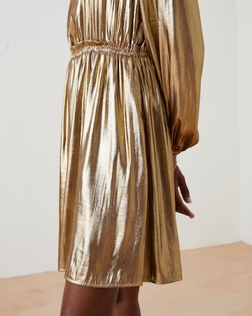 FatFace Gold Pleated Dress