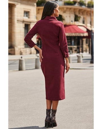 Sosander 3/4 Sleeve Ruched Waist Popper Front Denim Dress