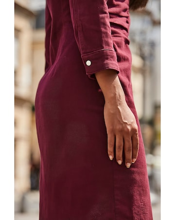 Sosander 3/4 Sleeve Ruched Waist Popper Front Denim Dress
