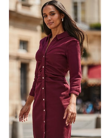 Sosander 3/4 Sleeve Ruched Waist Popper Front Denim Dress