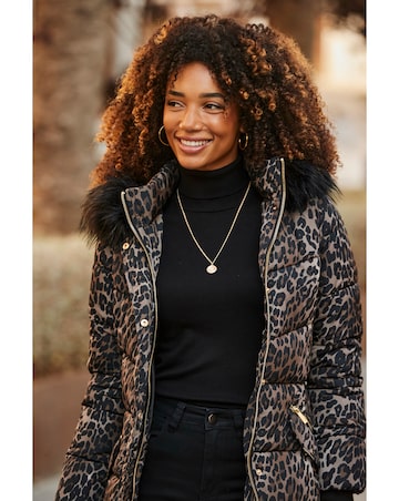 Sosandar Animal Print Padded Coat