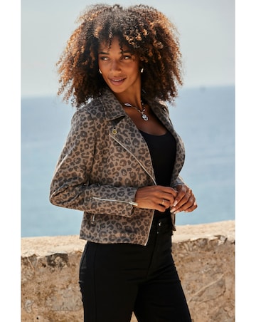 Sosandar Faux Suede Animal Biker Jacket
