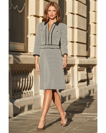 Sosander Contrast Tipped Dogtooth Dress