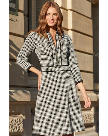 Sosander Contrast Tipped Dogtooth Dress