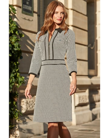 Sosander Contrast Tipped Dogtooth Dress