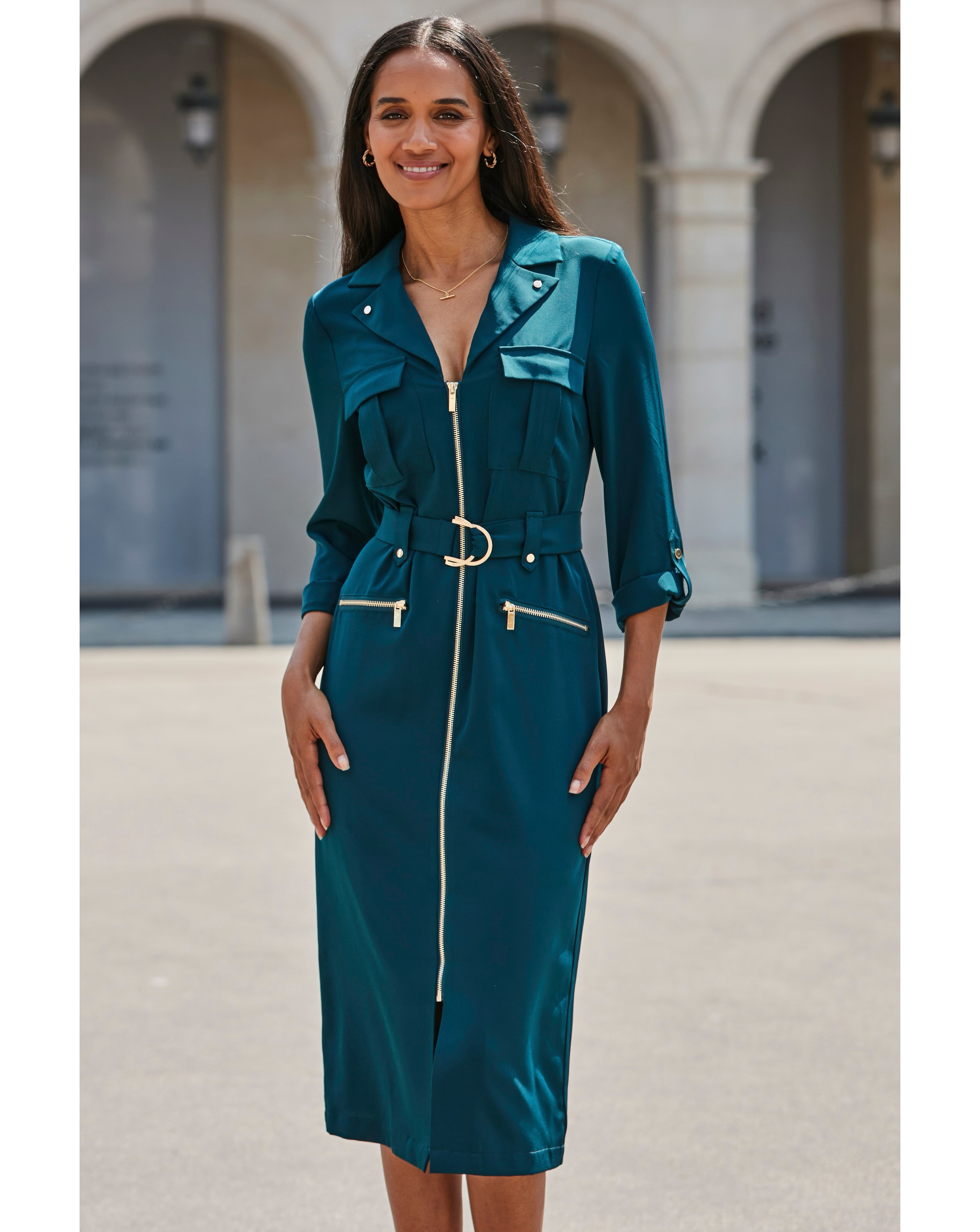 Sosandar Zip Through Utility Shirt Dress