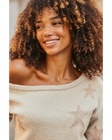 Sosandar Gold Star Off The Shoulder Jumper