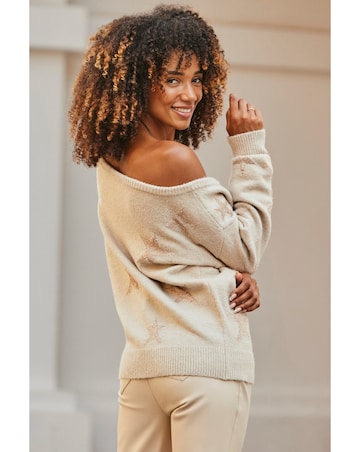 Sosandar Gold Star Off The Shoulder Jumper