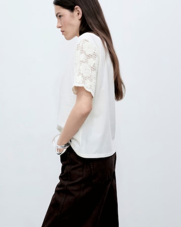 Mango Crochet Sleeve Cotton T-Shirt