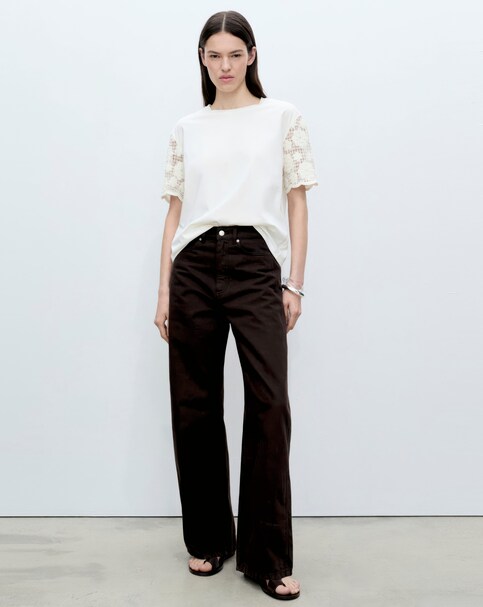 Mango Crochet Sleeve Cotton T-Shirt
