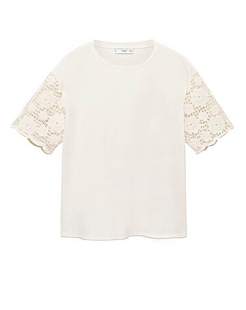 Mango Crochet Sleeve Cotton T-Shirt