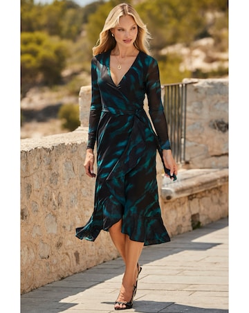 Sosander Paisley Mesh Wrap Midi Dress