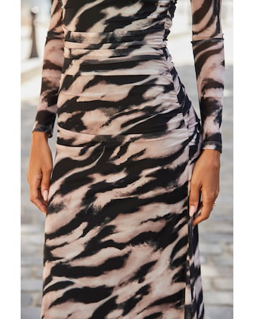 Sosander Neutral Textured Print Mesh Dress