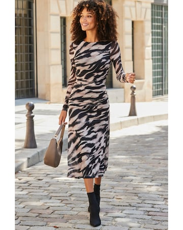 Sosander Neutral Textured Print Mesh Dress