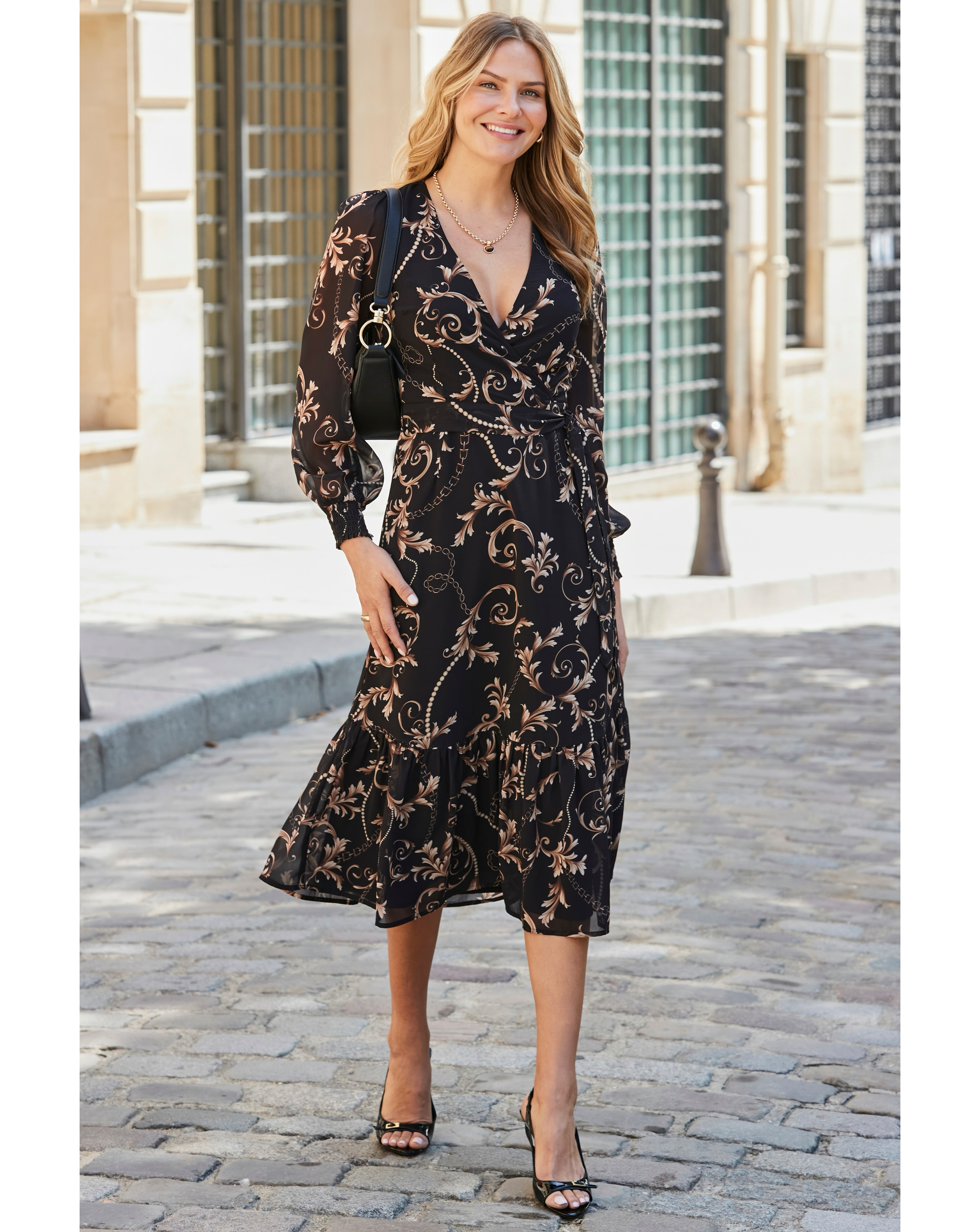 Sosandar Boroque Frill Hem Wrap Dress