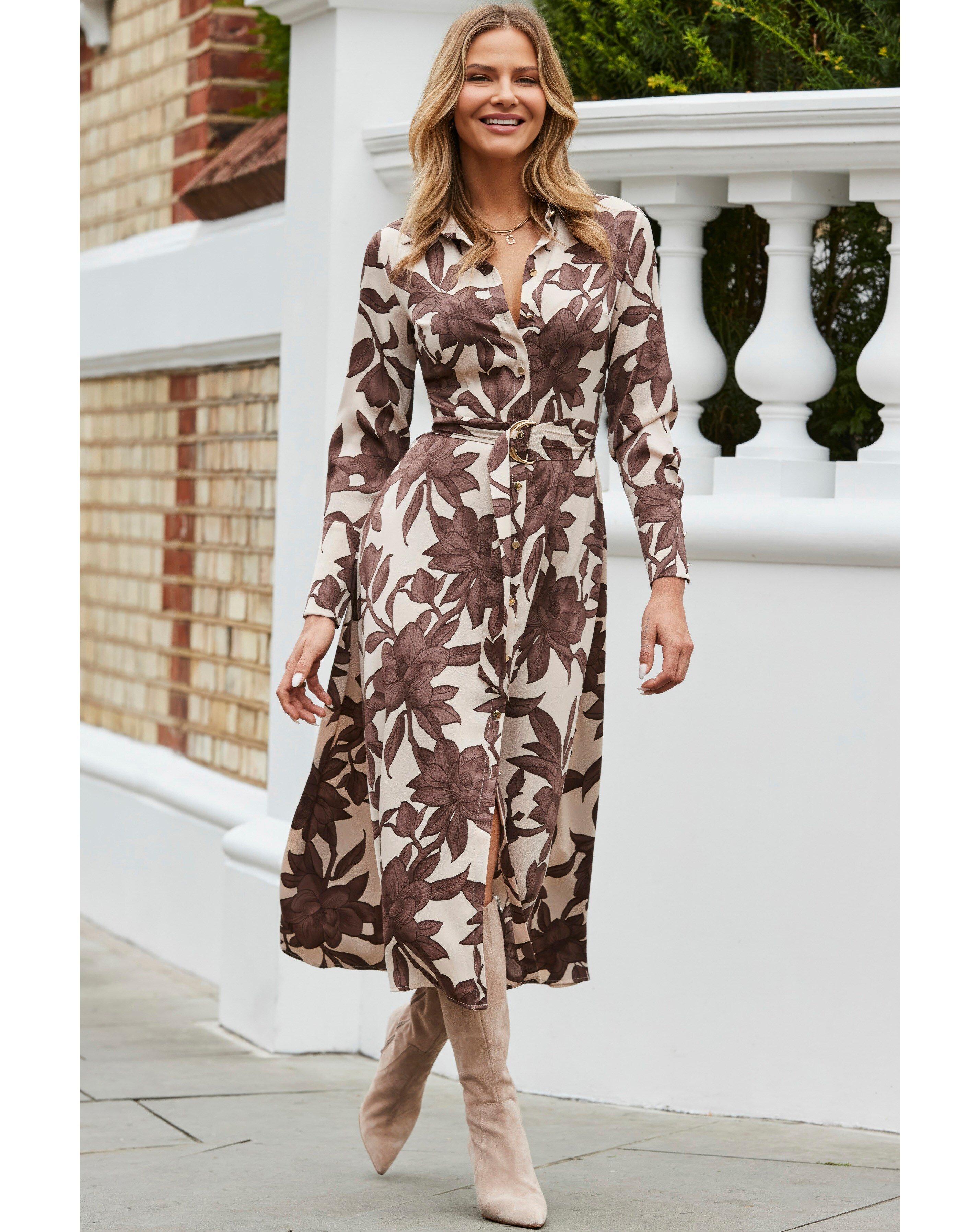 Sosandar Floral Satin Shirt Dress