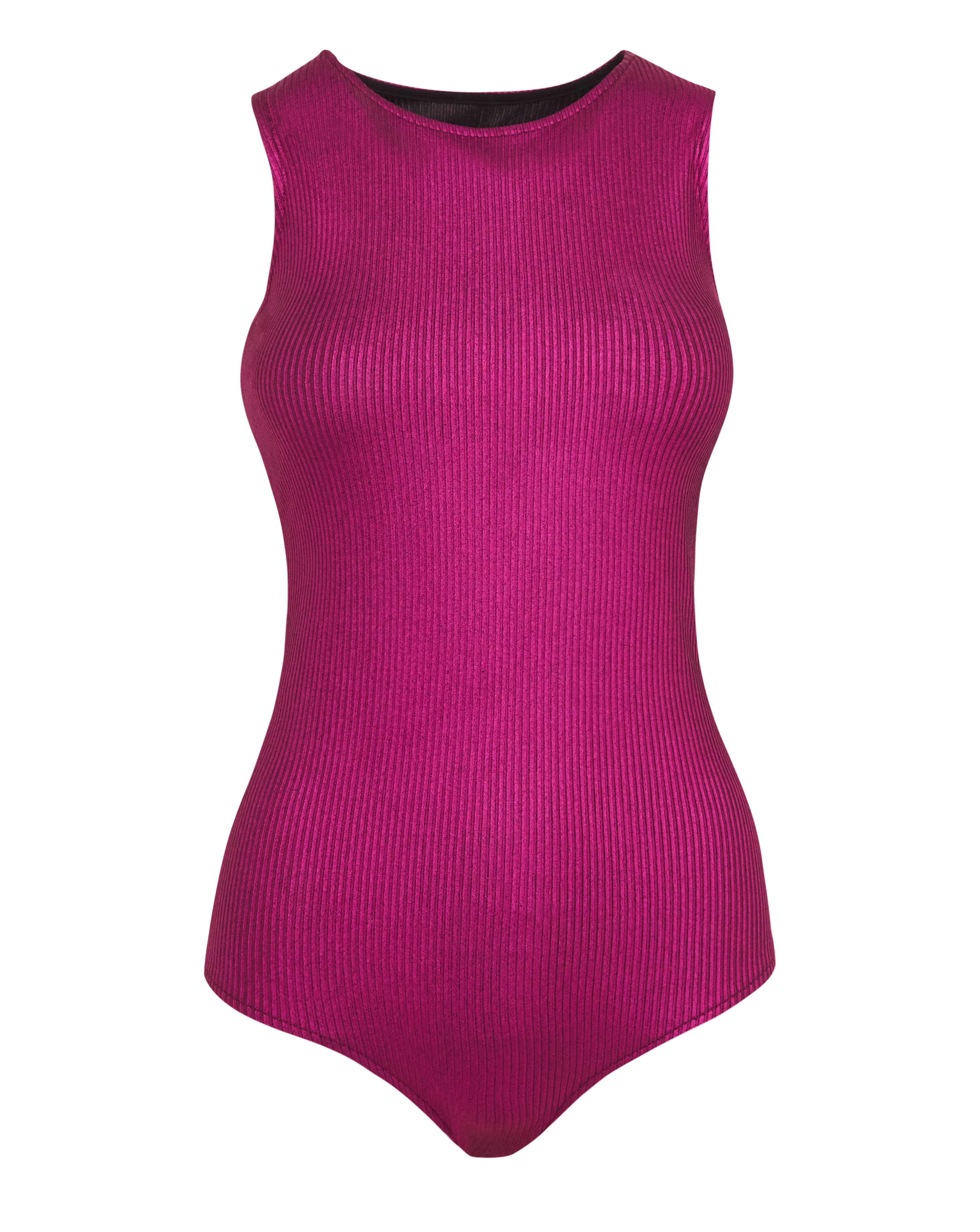 Pink Metallic Ribbed Racer Bodysuit