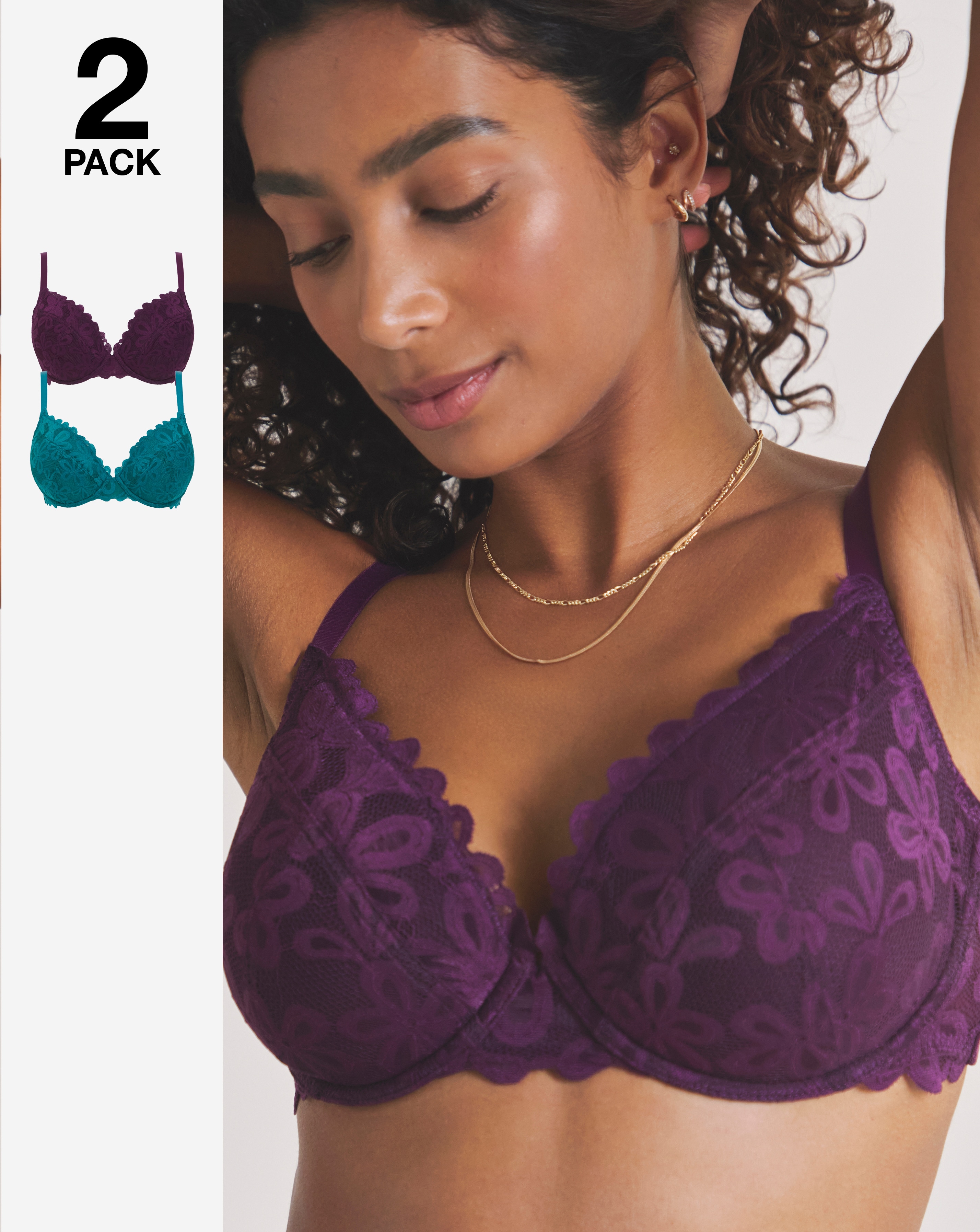 2 Pack Daisy Lace Plunge Wired Bras