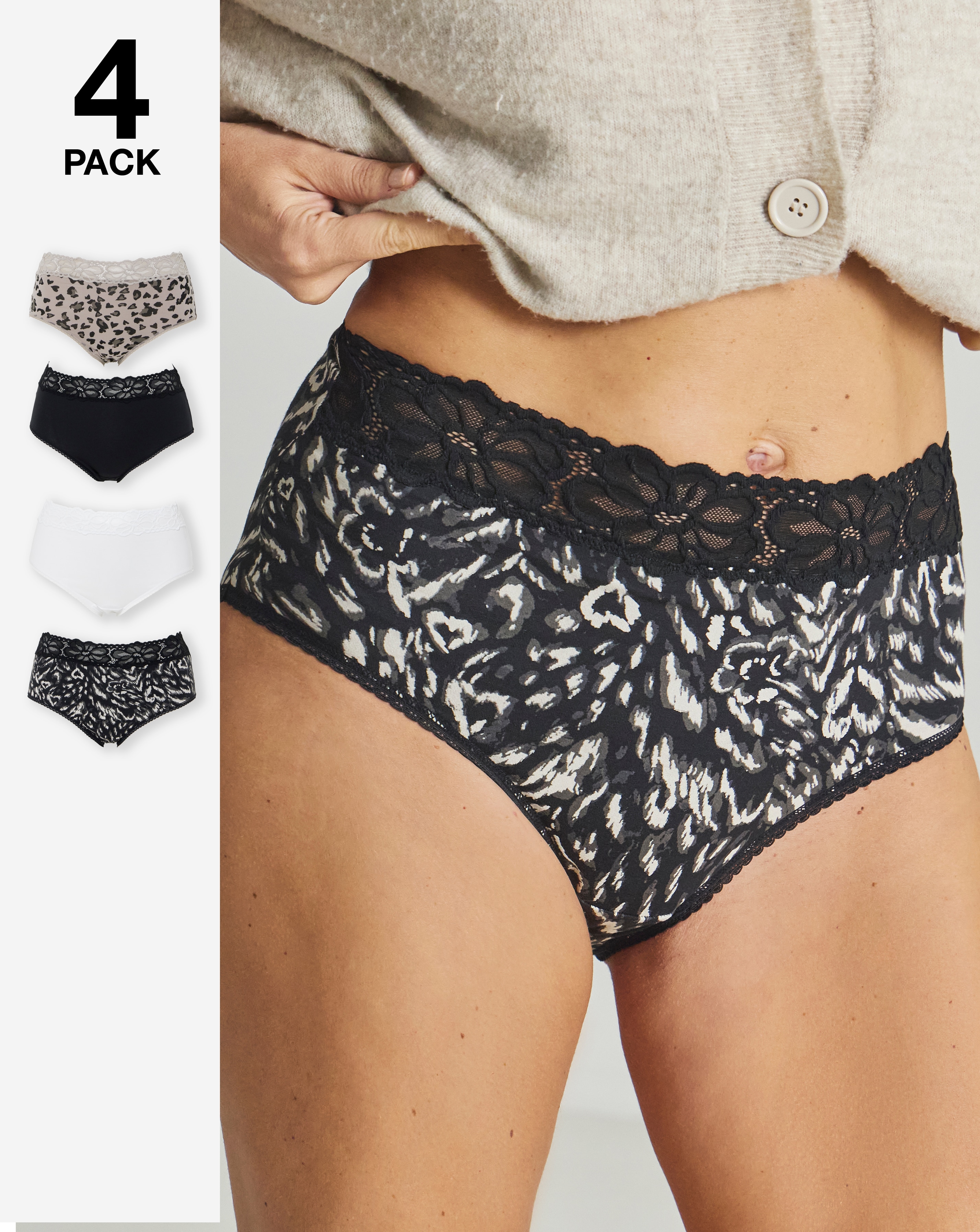 4 Pack Lace Top Full Knickers
