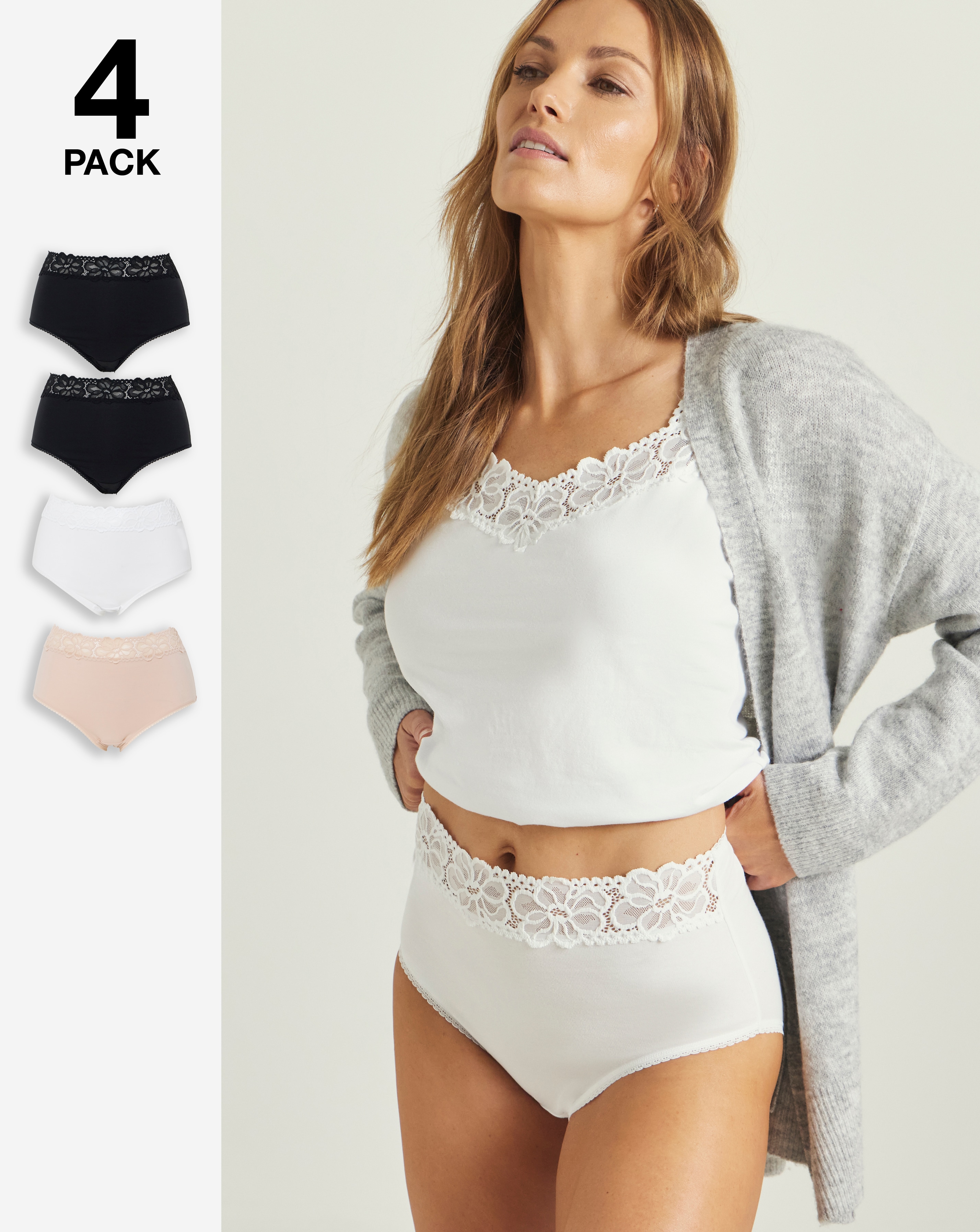 New In - 4 Pack Lace Top Full Knickers