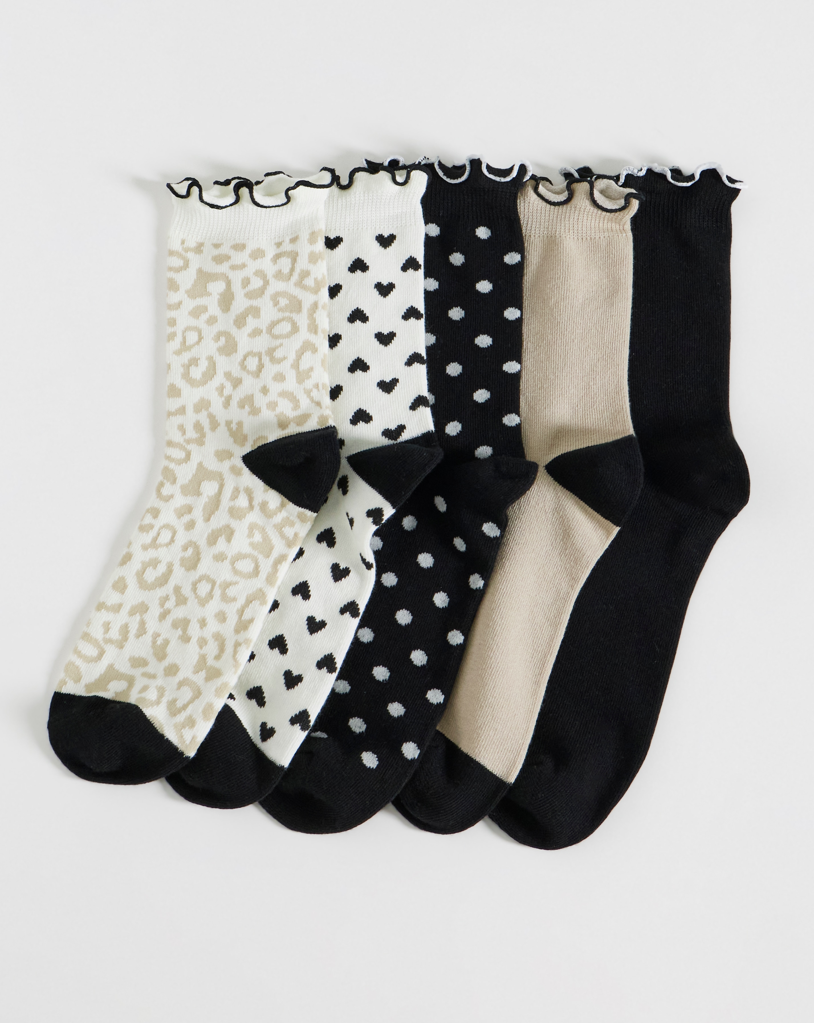 5 PK Lettuce Hem Ankle Socks (Wide Fit)