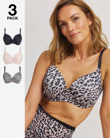 Pretty Secrets (3 Pack) Cotton T-Shirt Bras (B-F) Leopard Mix