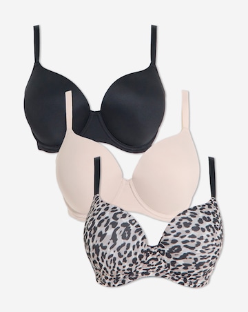 Pretty Secrets (3 Pack) Cotton T-Shirt Bras (B-F) Leopard Mix