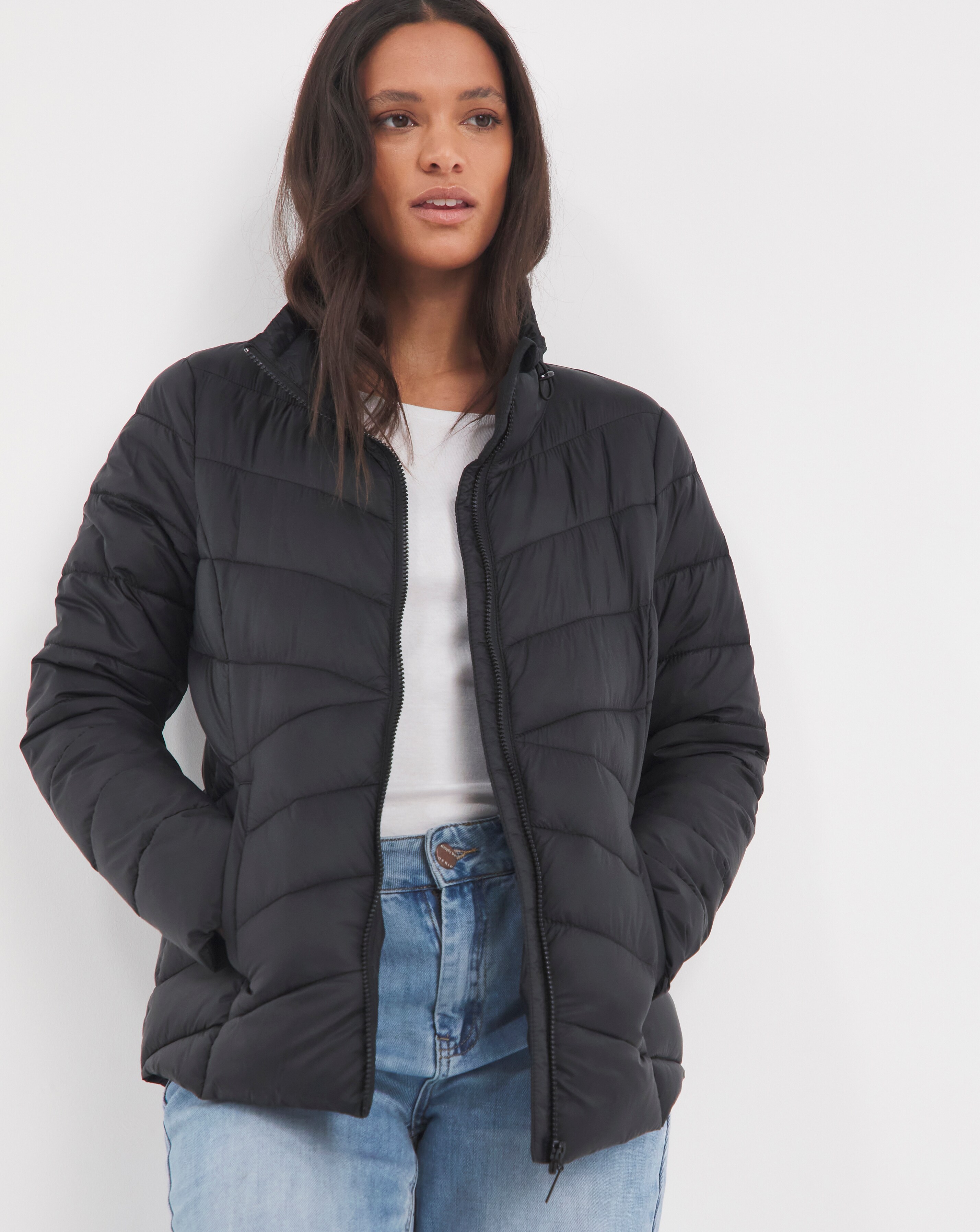Black Lightweight Short Puffer Jacket 