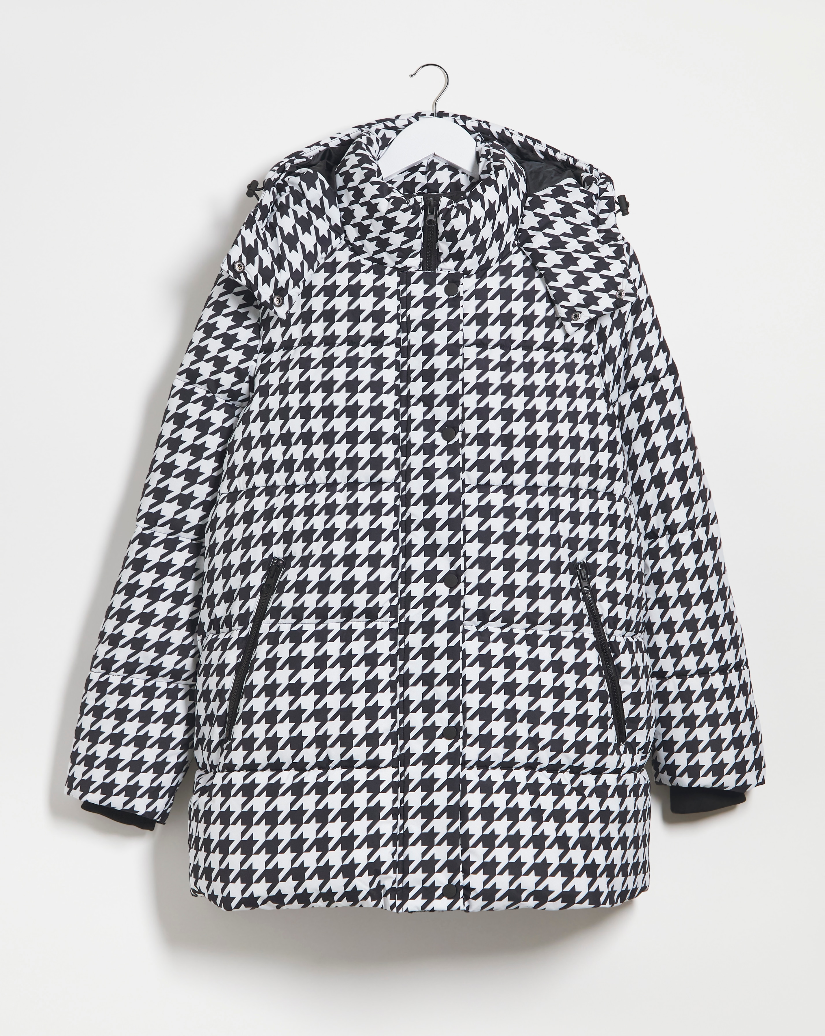 Houndstooth Mid Duvet Puffer Coat