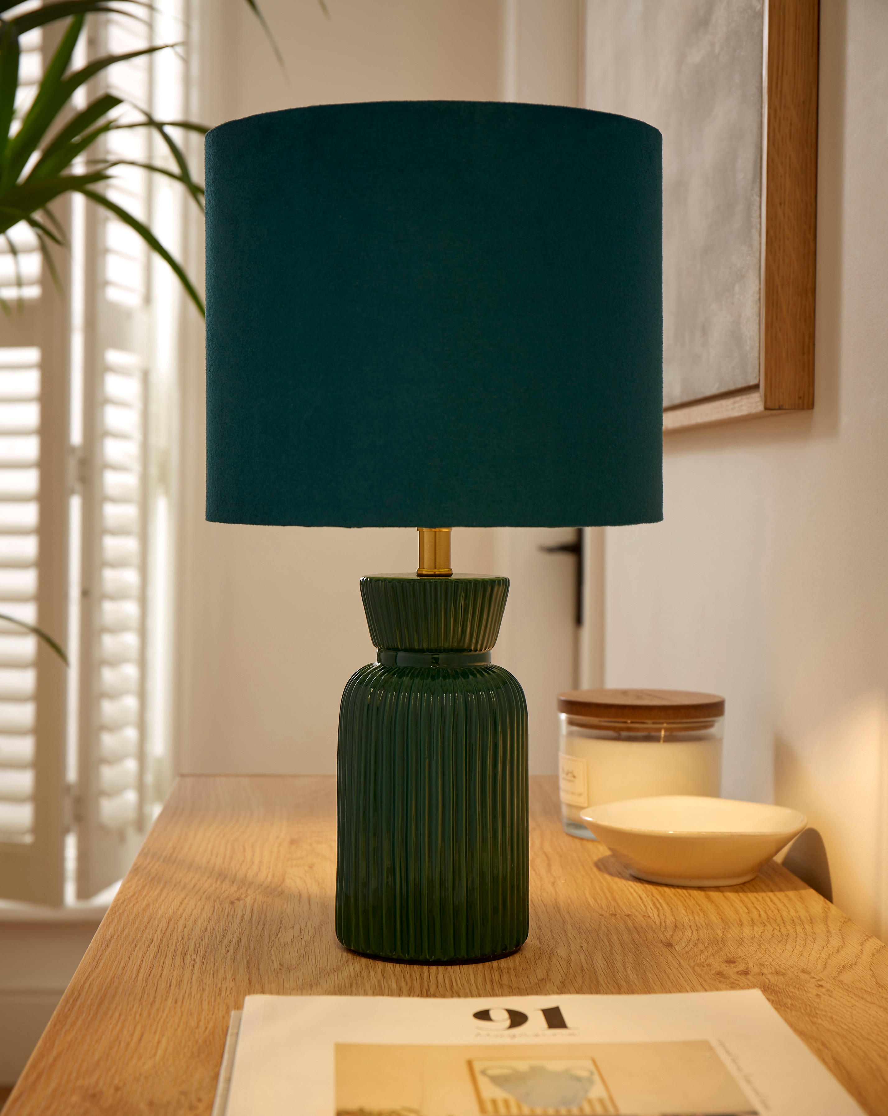 Ribbed Ceramic Table Lamp Emerald
