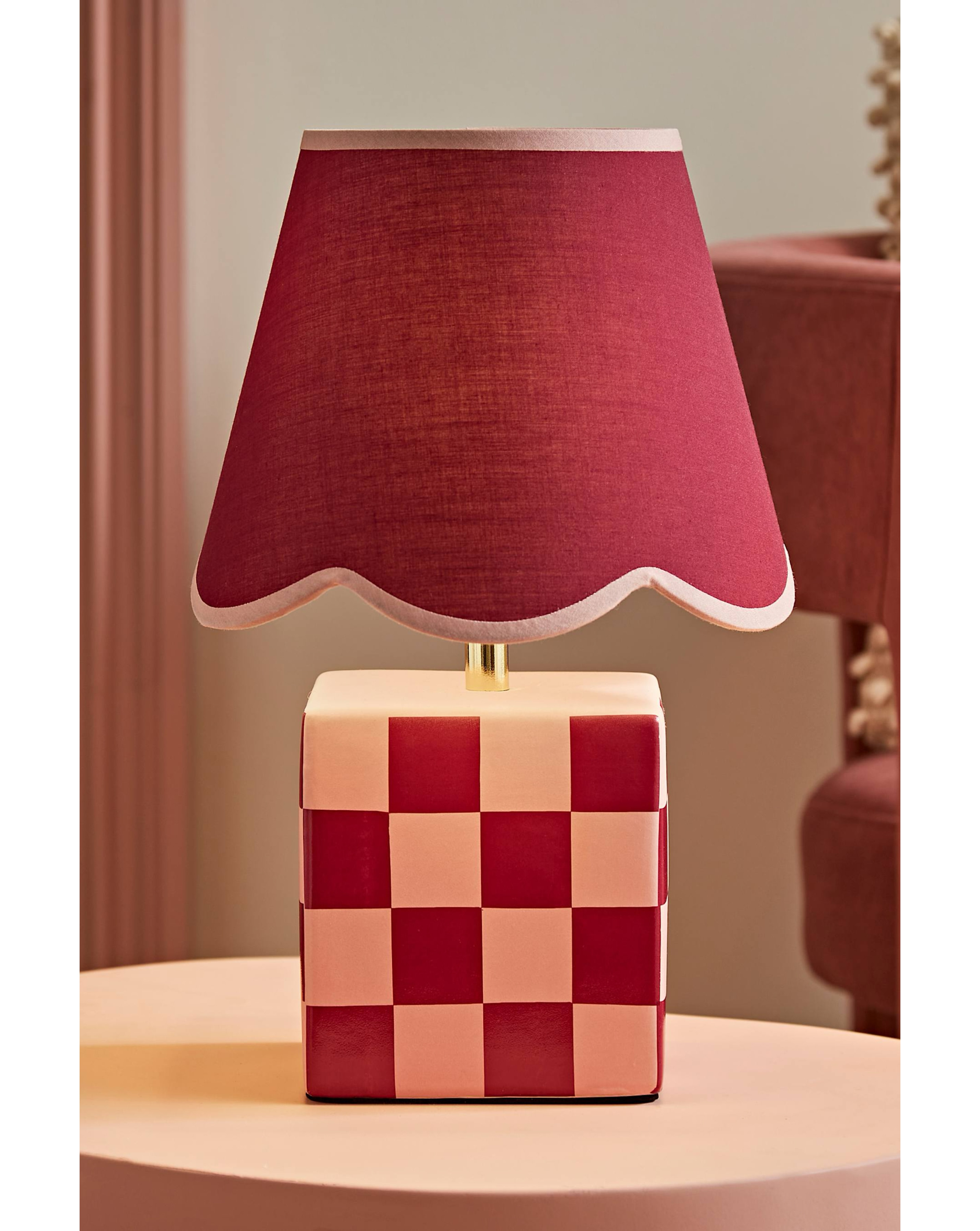 Evie Burgundy Checker Lamp w/ Shade