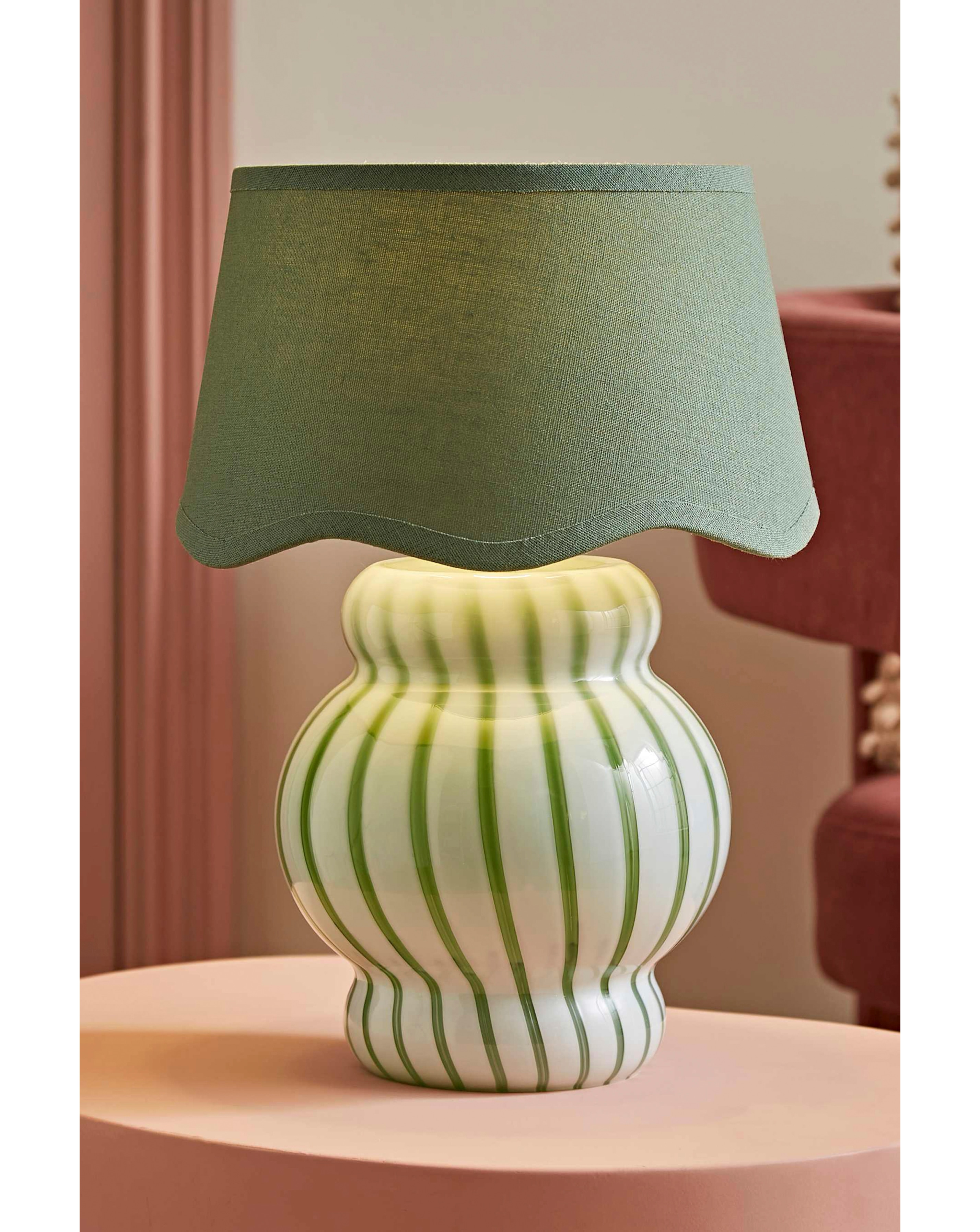 New In - Taffy Green Stripe Glass Lamp