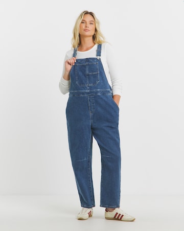 Simply Be Mid Wash Barrel Leg Dungaree