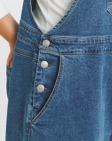 Simply Be Mid Wash Barrel Leg Dungaree