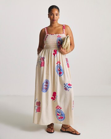 Simply Be Cotton Shirred Maxi Beach Dress Dolce Vita Print