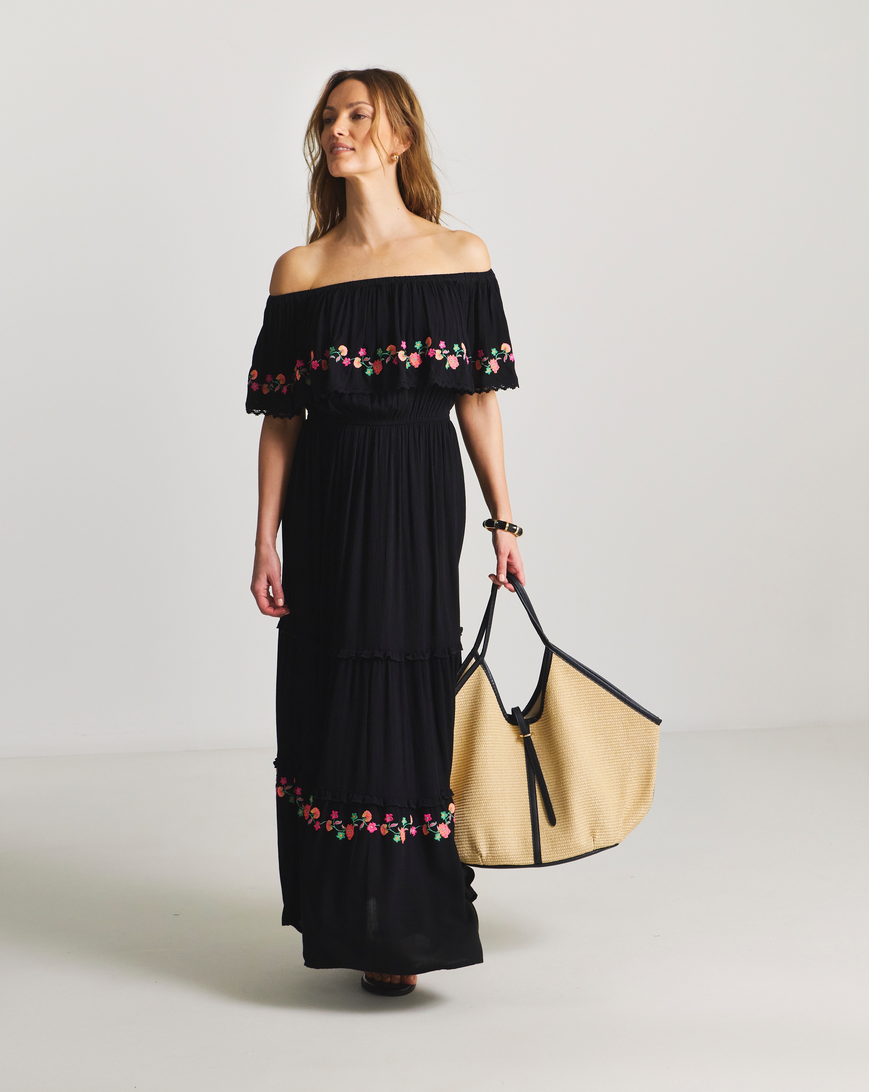 Embroidered Tiered Bandeau Beach Dress